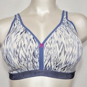 40F Cacique Lightly Lined Wire Free Cotton Soft Cup Logo Band Bra Blue White